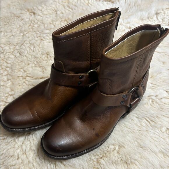 Frye Grey Phillip Harness Short Leather Boots in Brown Size 6.5 - Picture 5 of 14